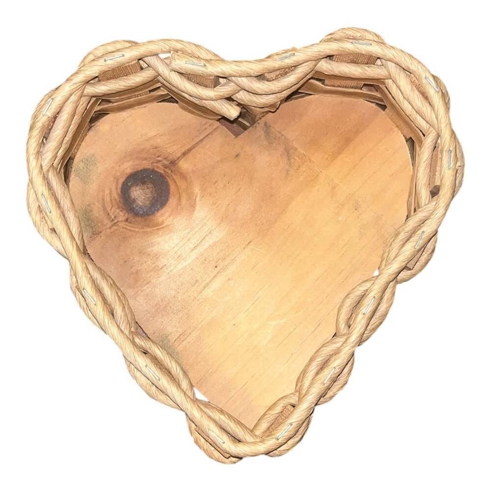 Heart Shaped Wicker and Wood Wall Basket